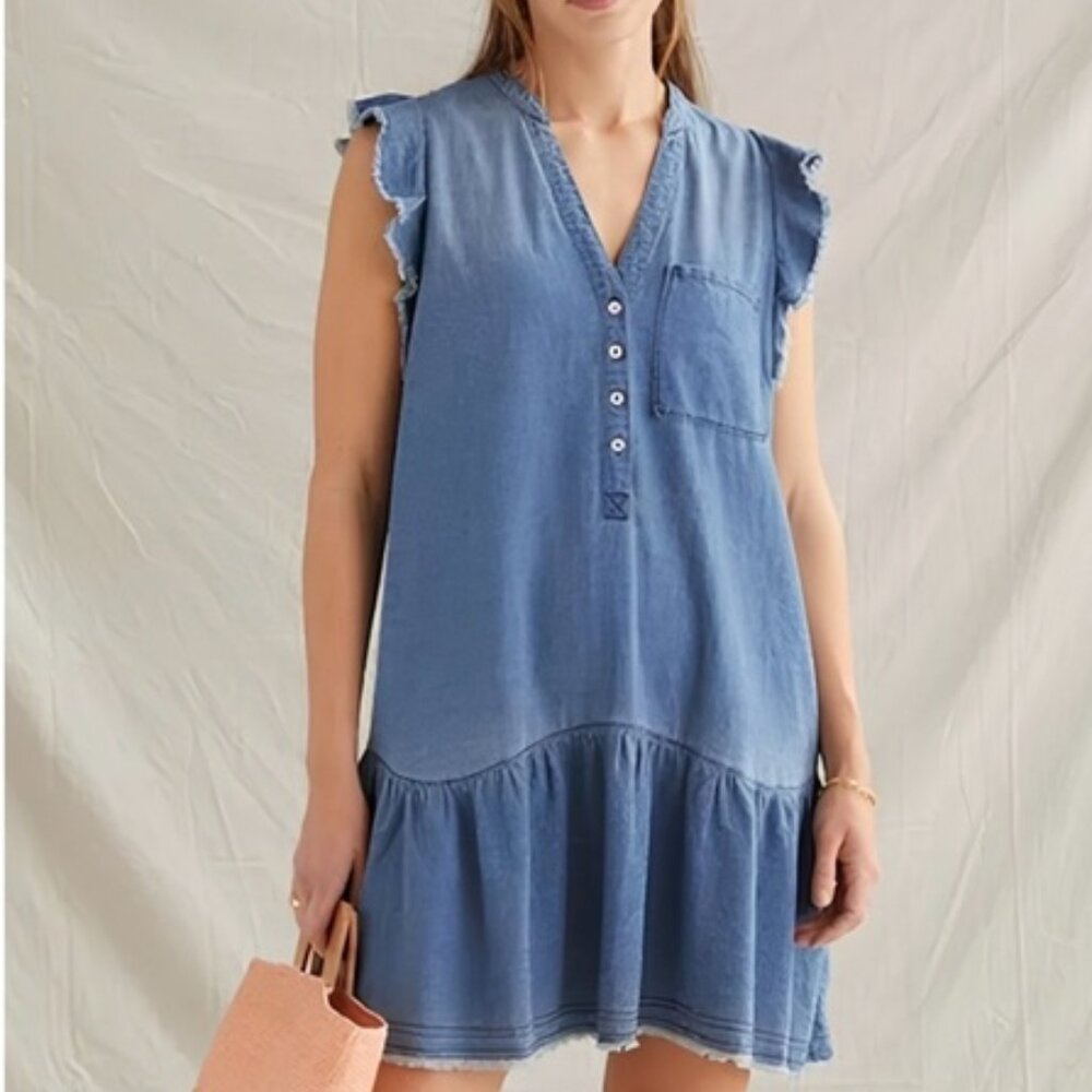 Anthropologie Pilcro Flounced Chambray Denim Dress - Size Large